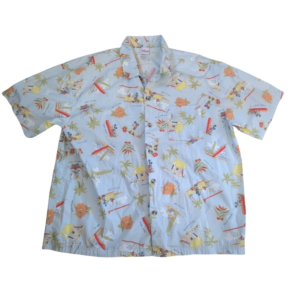 Disney Hawaiian Shirt Men's XXLarge • Surfing Mickey Minnie Button Down